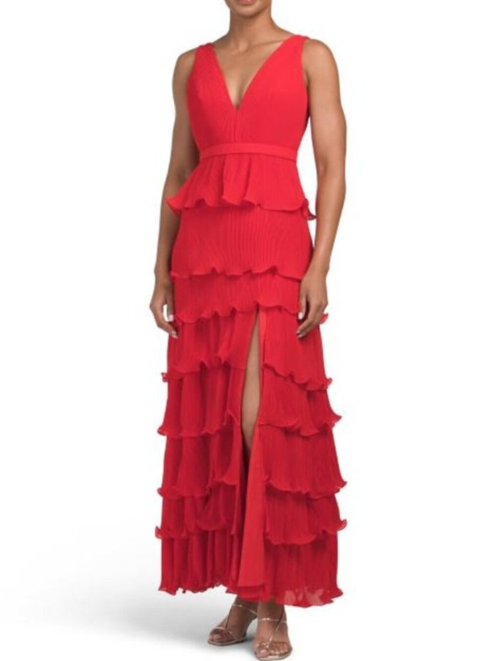 MAC DUGGAL Sleeveless Tiered Ruffle Gown